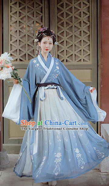 Chinese Ancient Palace Princess Clothing Traditional Blue Hanfu Dress Jin Dynasty Court Beauty Garment Costumes