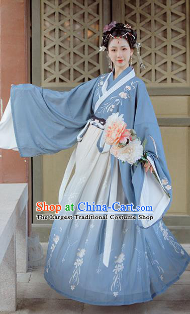 Chinese Ancient Palace Princess Clothing Traditional Blue Hanfu Dress Jin Dynasty Court Beauty Garment Costumes