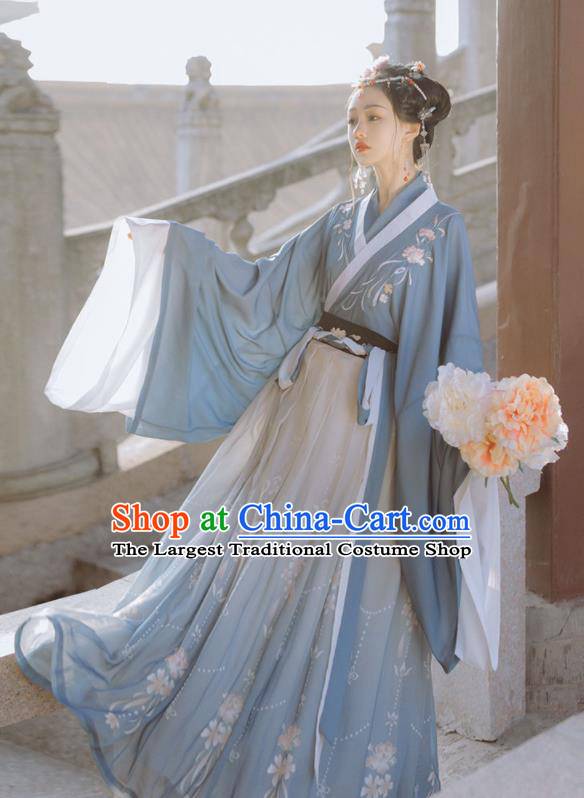 Chinese Ancient Palace Princess Clothing Traditional Blue Hanfu Dress Jin Dynasty Court Beauty Garment Costumes