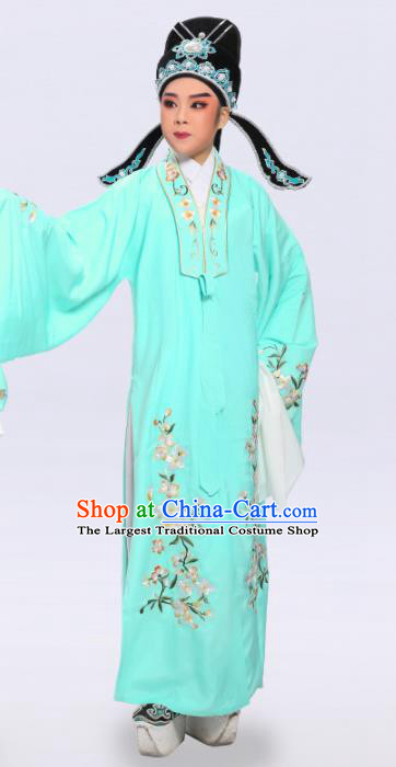 Chinese Traditional Shaoxing Opera Xiaosheng Green Cape Yue Opera Scholar Embroidered Green Cloak and Hat
