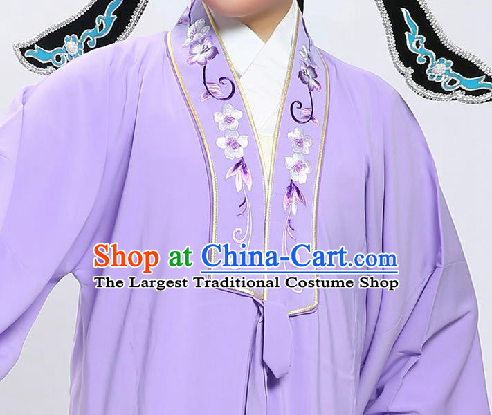 Chinese Yue Opera Scholar Embroidered Violet Overcoat Traditional Shaoxing Opera Xiaosheng Cape and Hat