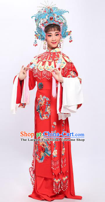China Shaoxing Opera Princess Red Dress Clothing Traditional Yue Opera Bride Wedding Garment Costumes and Phoenix Crown