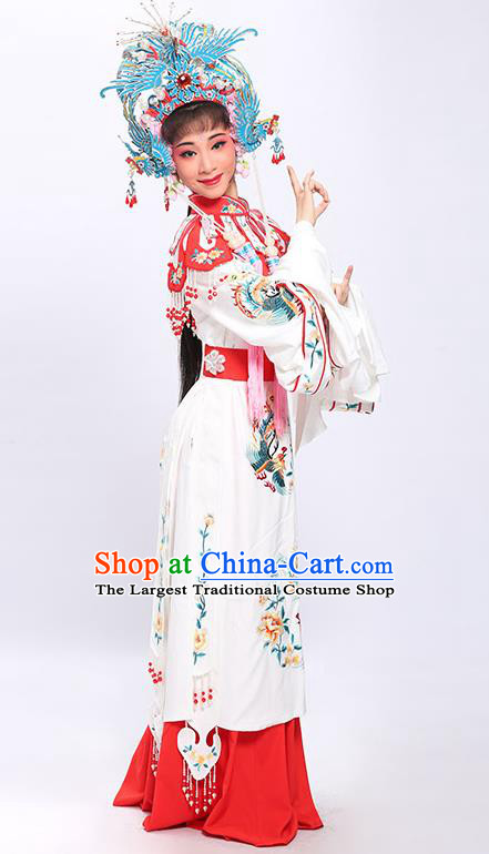 China Traditional Yue Opera Bride Wedding Garment Costumes Shaoxing Opera Princess White Dress Clothing and Phoenix Crown