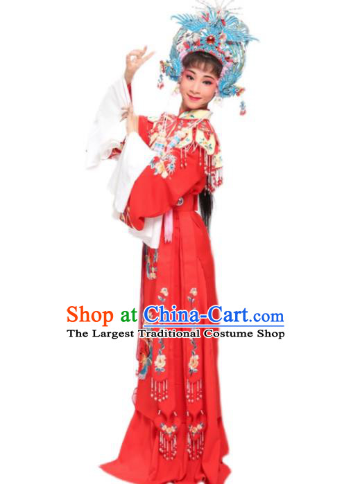 China Shaoxing Opera Princess Red Dress Clothing Traditional Yue Opera Bride Wedding Garment Costumes and Phoenix Crown