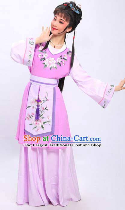 China Shaoxing Opera Servant Girl Pink Dress Clothing Traditional Yue Opera Young Lady Garment Costumes and Headpieces