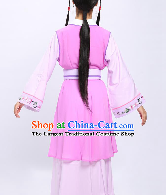 China Shaoxing Opera Servant Girl Pink Dress Clothing Traditional Yue Opera Young Lady Garment Costumes and Headpieces
