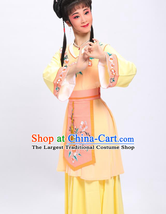 China Traditional Yue Opera Hua Tan Garment Costumes Shaoxing Opera Young Beauty Yellow Dress Clothing and Headwear