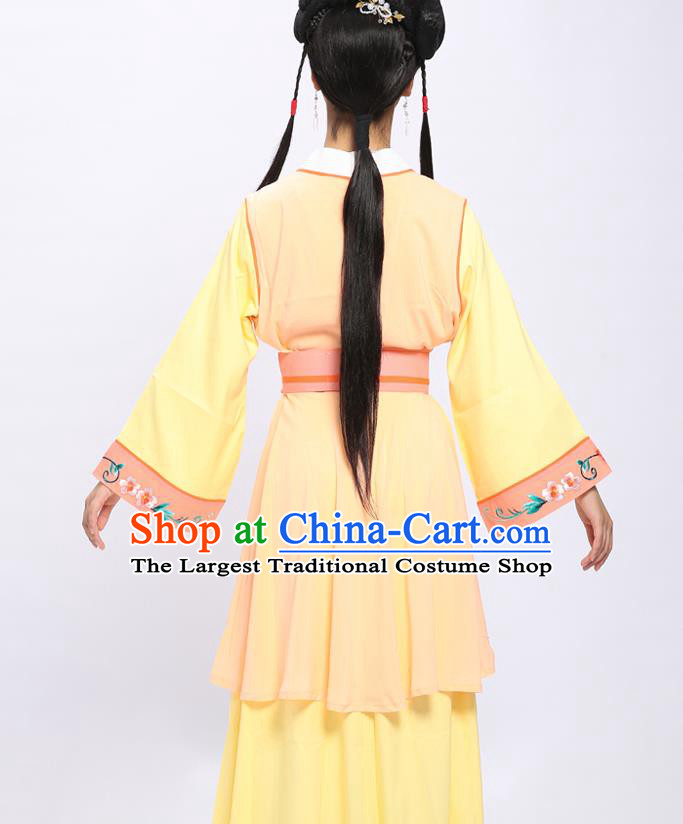 China Traditional Yue Opera Hua Tan Garment Costumes Shaoxing Opera Young Beauty Yellow Dress Clothing and Headwear