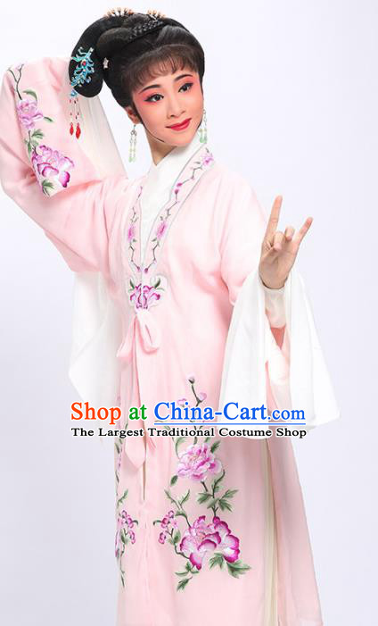 China Shaoxing Opera Noble Beauty Embroidered Peony Pink Cloak Clothing Traditional Yue Opera Hua Tan Garment Costumes and Headwear