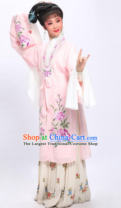 China Shaoxing Opera Noble Beauty Embroidered Peony Pink Cloak Clothing Traditional Yue Opera Hua Tan Garment Costumes and Headwear