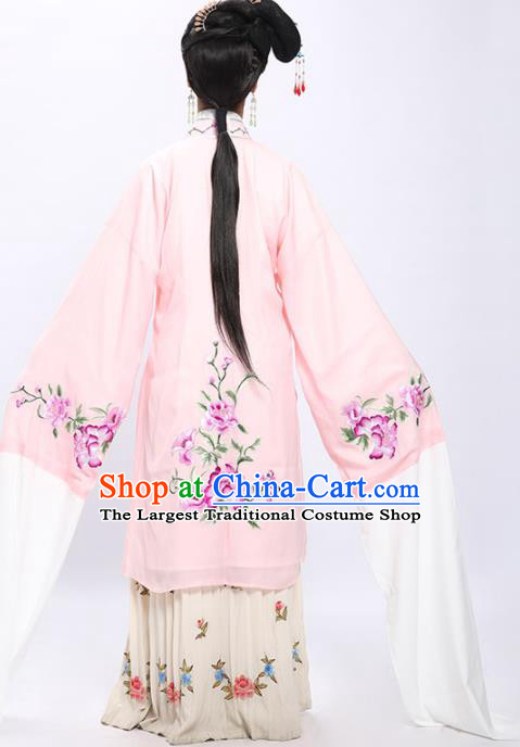 China Shaoxing Opera Noble Beauty Embroidered Peony Pink Cloak Clothing Traditional Yue Opera Hua Tan Garment Costumes and Headwear