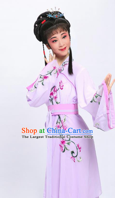 China Traditional Yue Opera Actress Garment Costumes Shaoxing Opera Palace Lady Embroidered Lilac Dress Clothing