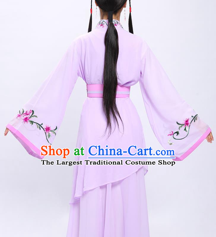 China Traditional Yue Opera Actress Garment Costumes Shaoxing Opera Palace Lady Embroidered Lilac Dress Clothing