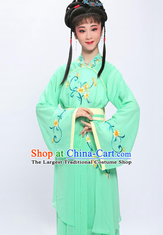 China Shaoxing Opera Palace Maid Embroidered Light Green Dress Clothing Traditional Yue Opera Actress Garment Costumes