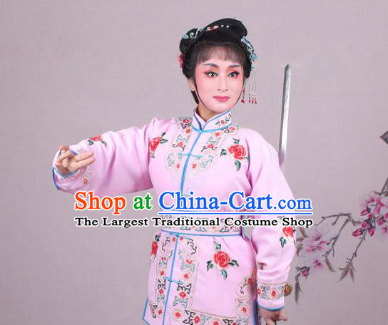 China Shaoxing Opera Martial Arts Woman Pink Dress Clothing Traditional Peking Opera Blues Dao Ma Dan Garment Costumes