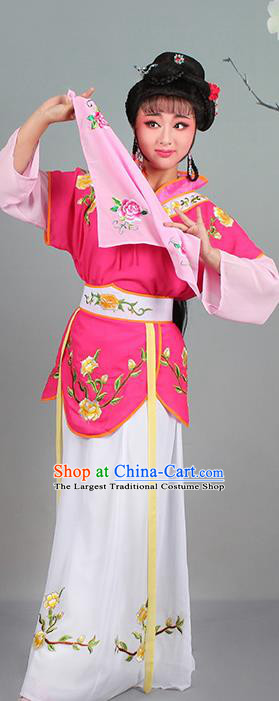 China Huangmei Opera Servant Girl Rosy Dress Clothing Traditional Peking Opera Hua Tan Garment Costumes