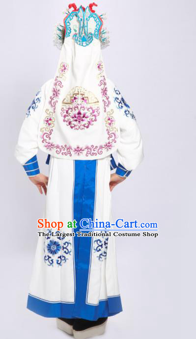 Chinese Yue Opera General White Robe Clothing Traditional Shaoxing Opera Martial Arts Male Garment Costumes and Hat