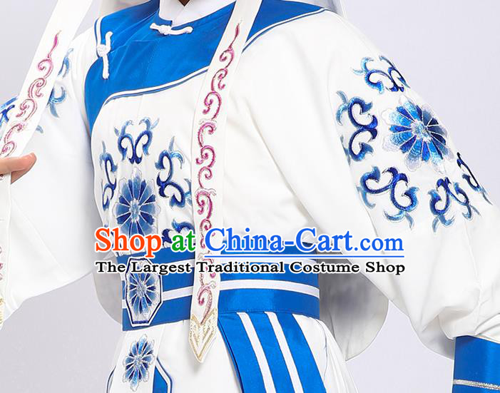 Chinese Yue Opera General White Robe Clothing Traditional Shaoxing Opera Martial Arts Male Garment Costumes and Hat