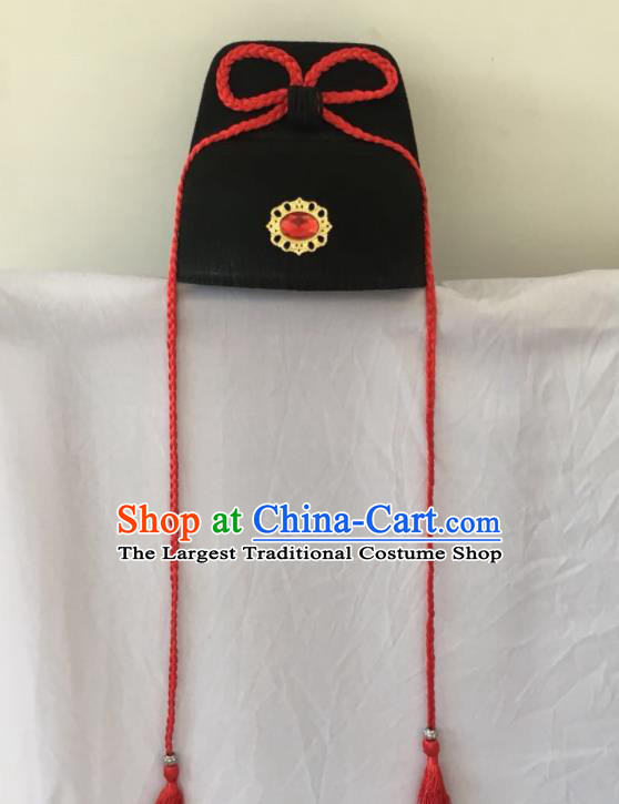 China Song Dynasty Imperial Bodyguard Headwear Ancient Style Official Wu Sha Hat Traditional Peking Opera Swordsman Black Hat