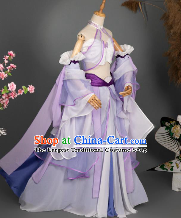 China Ancient Princess Garment Costumes Classical Dance Hanfu Clothing Cosplay Dunhuang Fairy Violet Chiffon Dress