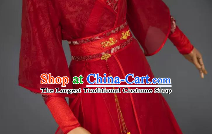 China Cosplay Swordsman Red Apparels Ancient Prince Garment Costumes Traditional Wedding Hanfu Clothing