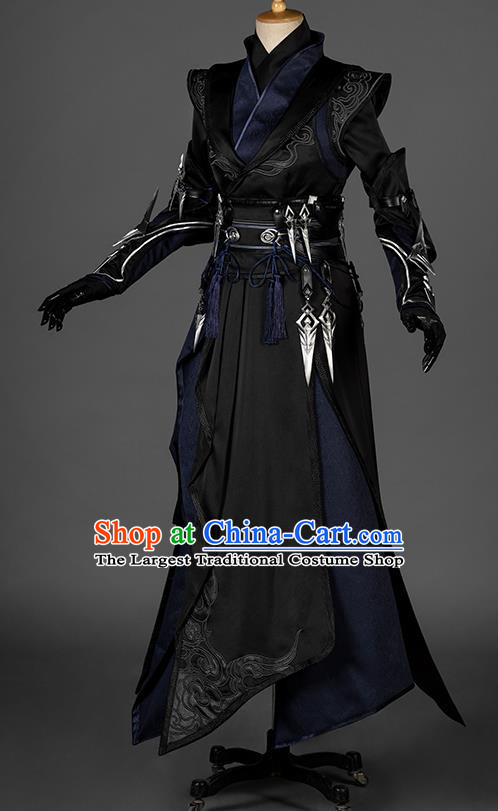 China Cosplay Female Swordsman Black Dresses Ancient Woman Assassin Garment Costumes Game Jian Xia Qing Yuan Clothing