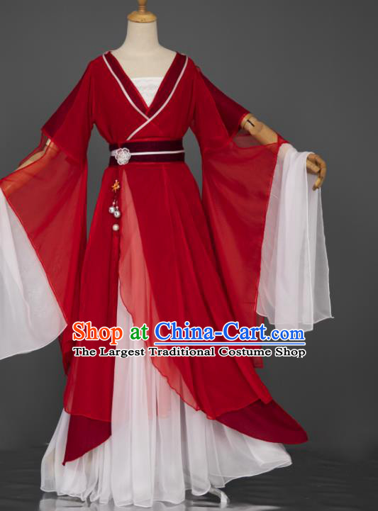 China Cosplay Goddess Garment Costumes Traditional Hanfu Dance Apparels Ancient Fairy Red Dress Clothing