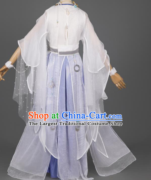 China Cosplay Goddess Garment Costumes Traditional Hanfu Dance Apparels Ancient Young Lady Blue Dress Clothing