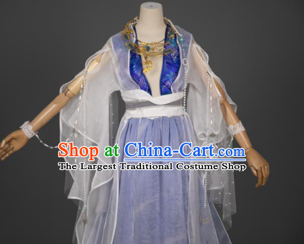 China Cosplay Goddess Garment Costumes Traditional Hanfu Dance Apparels Ancient Young Lady Blue Dress Clothing