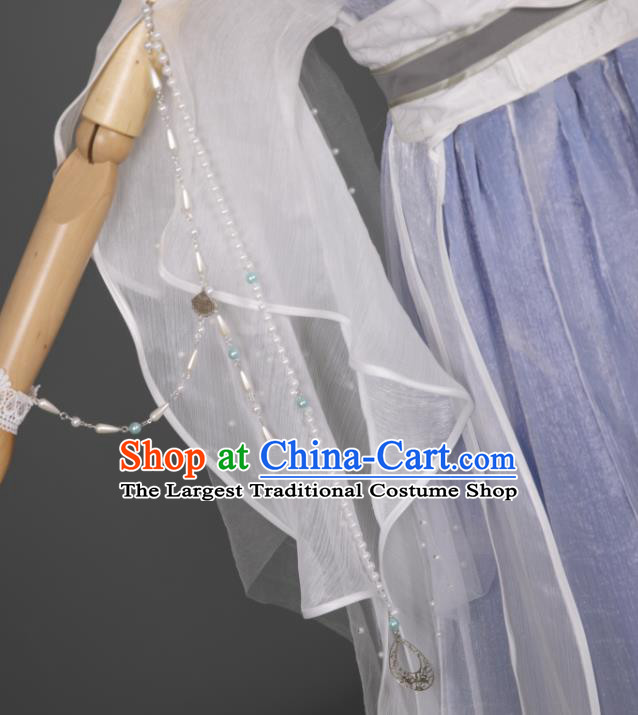 China Cosplay Goddess Garment Costumes Traditional Hanfu Dance Apparels Ancient Young Lady Blue Dress Clothing