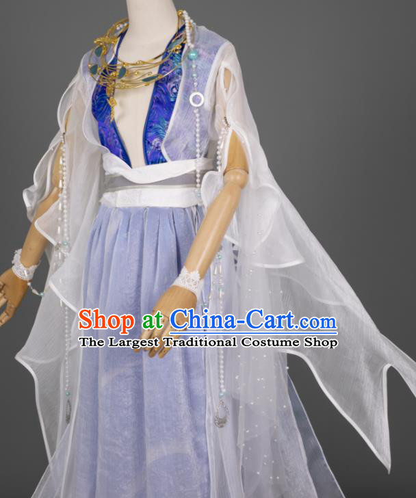 China Cosplay Goddess Garment Costumes Traditional Hanfu Dance Apparels Ancient Young Lady Blue Dress Clothing