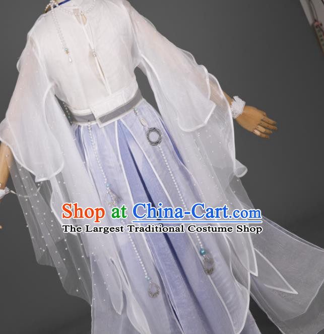 China Cosplay Goddess Garment Costumes Traditional Hanfu Dance Apparels Ancient Young Lady Blue Dress Clothing