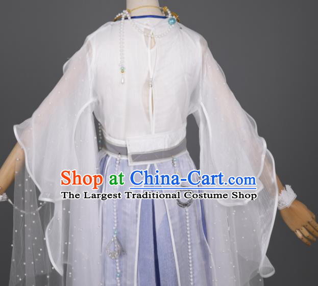 China Cosplay Goddess Garment Costumes Traditional Hanfu Dance Apparels Ancient Young Lady Blue Dress Clothing