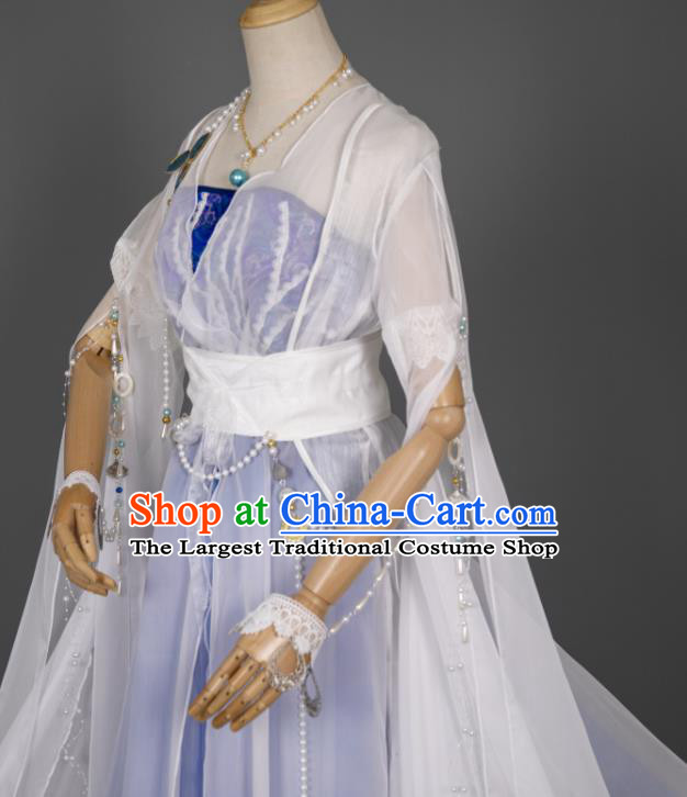 China Ancient Princess Blue Dress Clothing Cosplay Goddess Garment Costumes Traditional Hanfu Fairy Dance Apparels