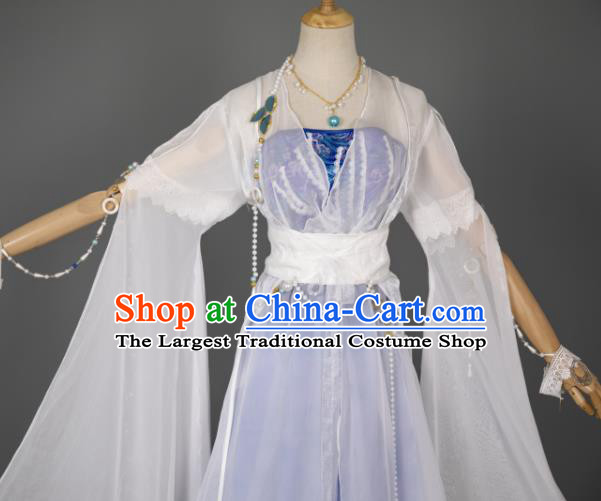 China Ancient Princess Blue Dress Clothing Cosplay Goddess Garment Costumes Traditional Hanfu Fairy Dance Apparels