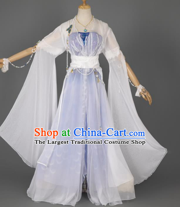 China Ancient Princess Blue Dress Clothing Cosplay Goddess Garment Costumes Traditional Hanfu Fairy Dance Apparels