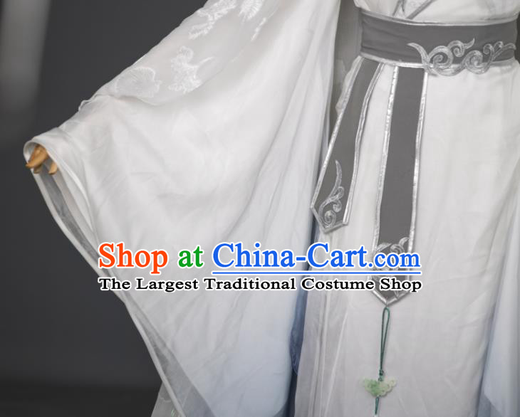 China Traditional Hanfu Apparels Ancient Swordsman White Clothing Cosplay Prince Garment Costumes