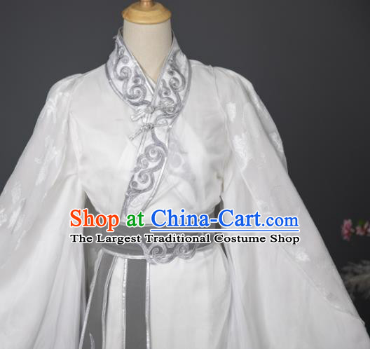 China Traditional Hanfu Apparels Ancient Swordsman White Clothing Cosplay Prince Garment Costumes