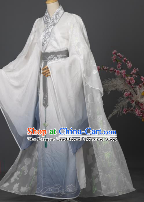 China Traditional Hanfu Apparels Ancient Swordsman White Clothing Cosplay Prince Garment Costumes