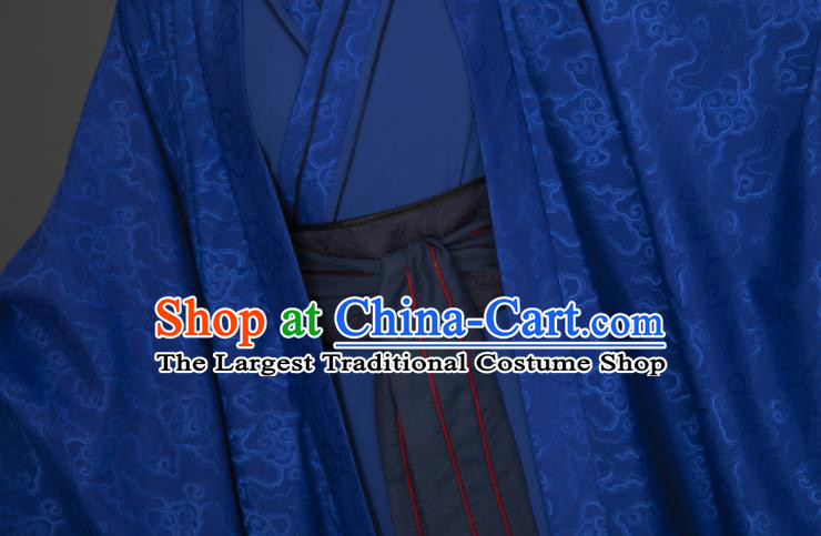 China Cosplay Prince Garment Costumes Traditional Hanfu Apparels Ancient Young Childe Deep Blue Clothing