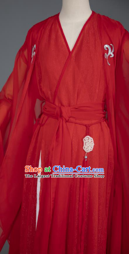 China Ancient Swordswoman Red Dress Clothing Cosplay Goddess Garment Costumes Traditional Hanfu Apparels