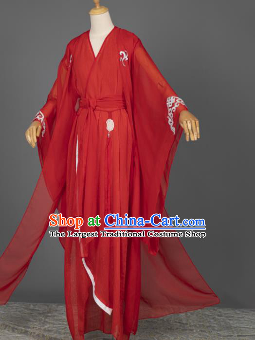 China Ancient Swordswoman Red Dress Clothing Cosplay Goddess Garment Costumes Traditional Hanfu Apparels