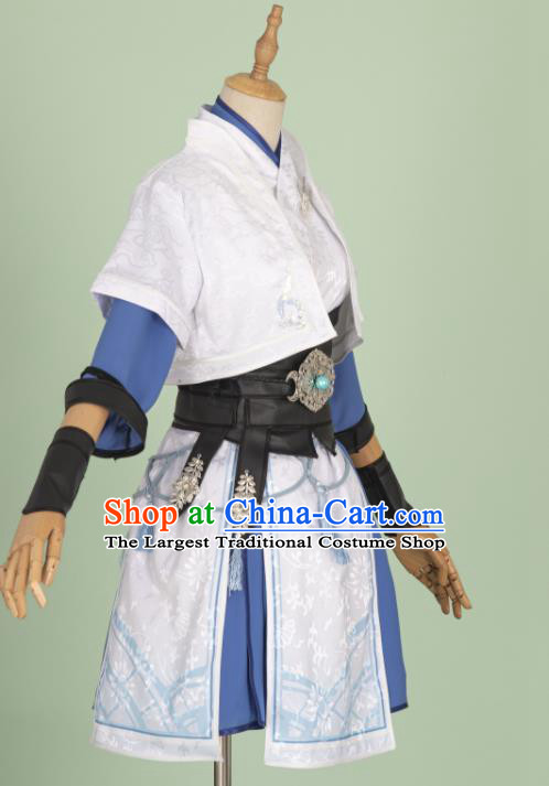 China Traditional Hanfu White Apparels Ancient Female Knight Clothing Cosplay Swordswoman Garment Costumes