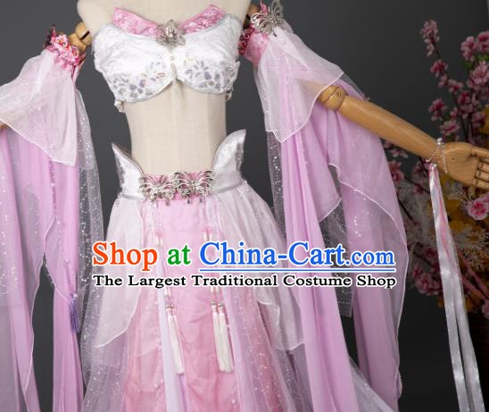China Cosplay Flying Fairy Garment Costumes Traditional Hanfu Dance Apparels Ancient Dunhuang Goddess Pink Dress Clothing