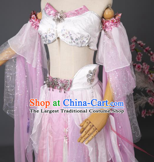 China Cosplay Flying Fairy Garment Costumes Traditional Hanfu Dance Apparels Ancient Dunhuang Goddess Pink Dress Clothing