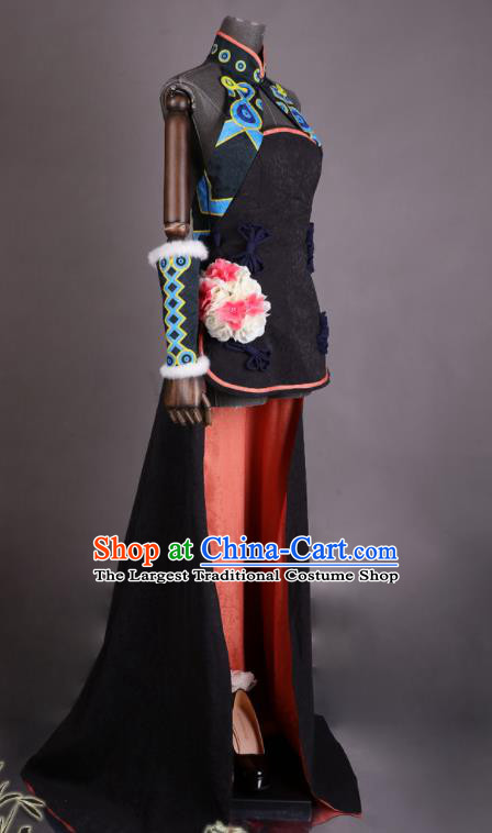 China Ancient Imperial Concubine Clothing Cosplay Queen Garment Costumes Traditional FGO FATE Black Qipao Dress Apparels