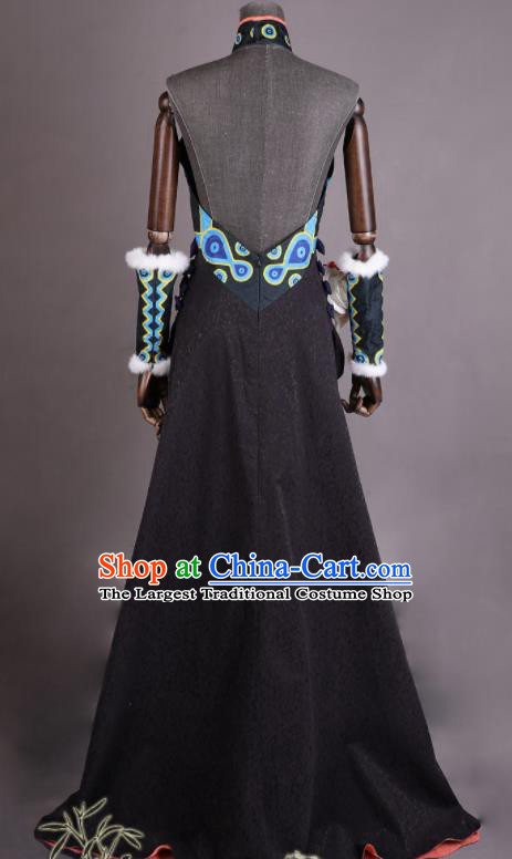 China Ancient Imperial Concubine Clothing Cosplay Queen Garment Costumes Traditional FGO FATE Black Qipao Dress Apparels