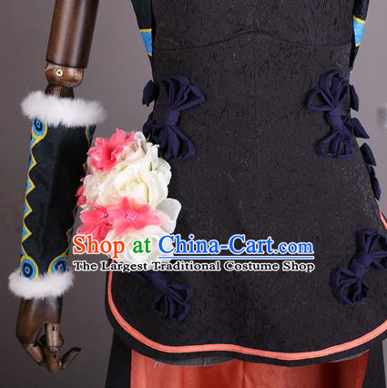 China Ancient Imperial Concubine Clothing Cosplay Queen Garment Costumes Traditional FGO FATE Black Qipao Dress Apparels