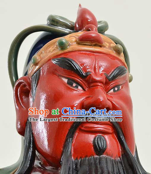Chinese Shi Wan Figurine Guan Yu Status Handmade Ceramic Arts Guan Gong Sculptures