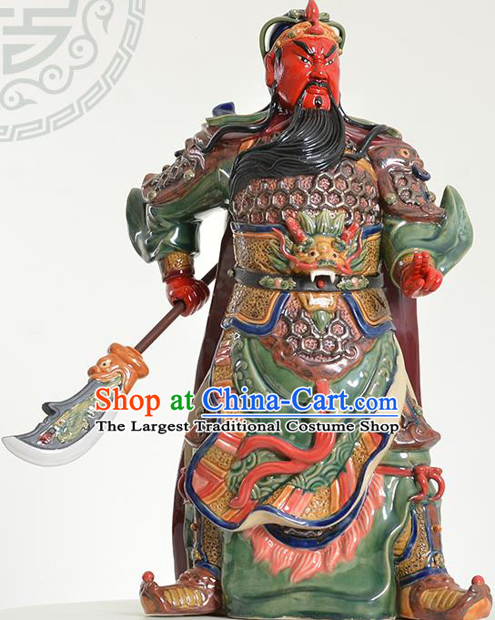 Chinese Handmade Ceramic Arts Guan Gong Sculptures Shi Wan Figurine Guan Yu Statue